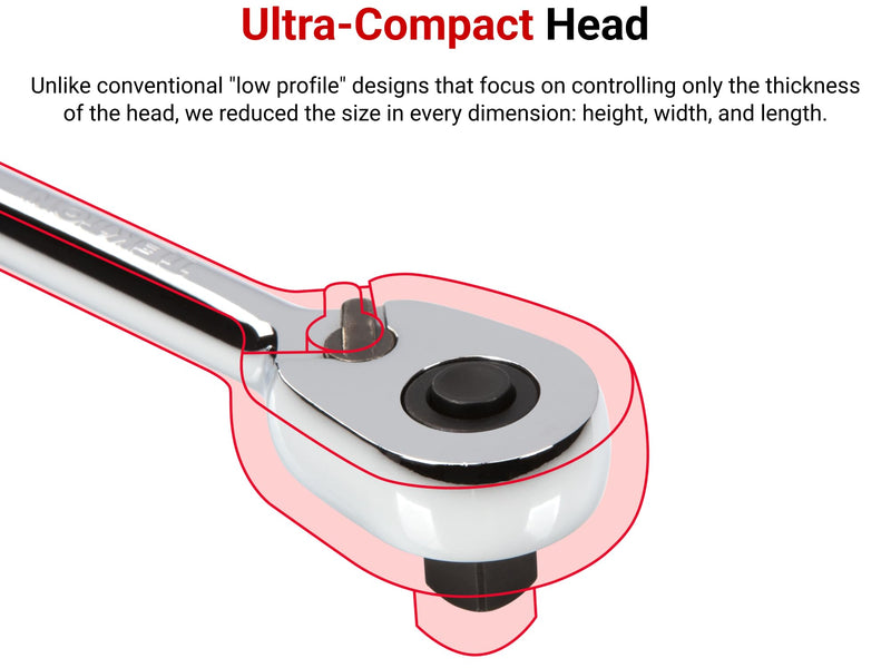 TEKTON 3/8 Inch Drive x 4-1/2 Inch Quick-Release Stubby Ratchet | SRH11104 3/8 Inch Drive x 4-1/2 Inch QR