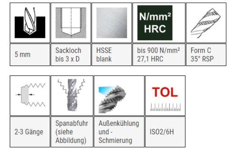 Baer machine tap M6 tap HSSE 35° RSP - tap - M 6 x 1.0 - DIN 371 - thread drill metric standard thread, blind hole - for unalloyed and low-alloy steels