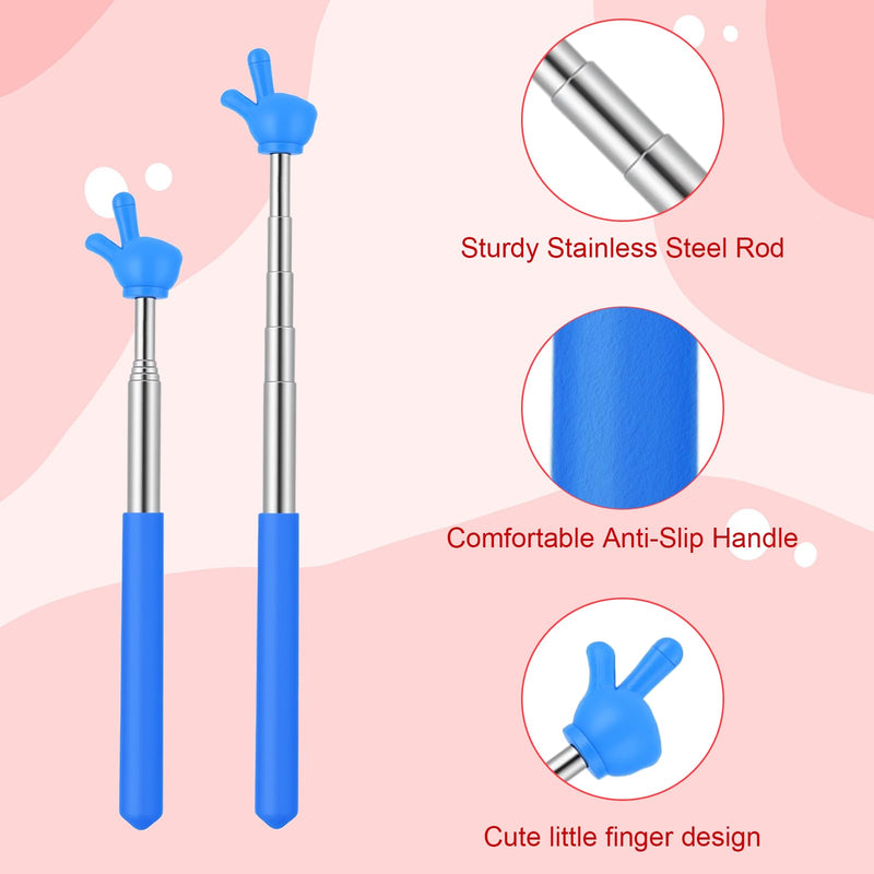 Mini Finger Pointer Sticks for Classroom, Retractable Teacher Hand Pointer, Telescopic Finger Pointer for Kids Reading & School Presentation Supplies (Blue, 2 PCS)
