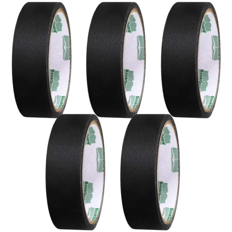 BookGuard 1 Inch Premium Bookbinding Repair Cloth Tape, Repair and Book Spine Tape, Black, 5 Yards Per Roll - Case of 5 1" Wide, 5 Yards