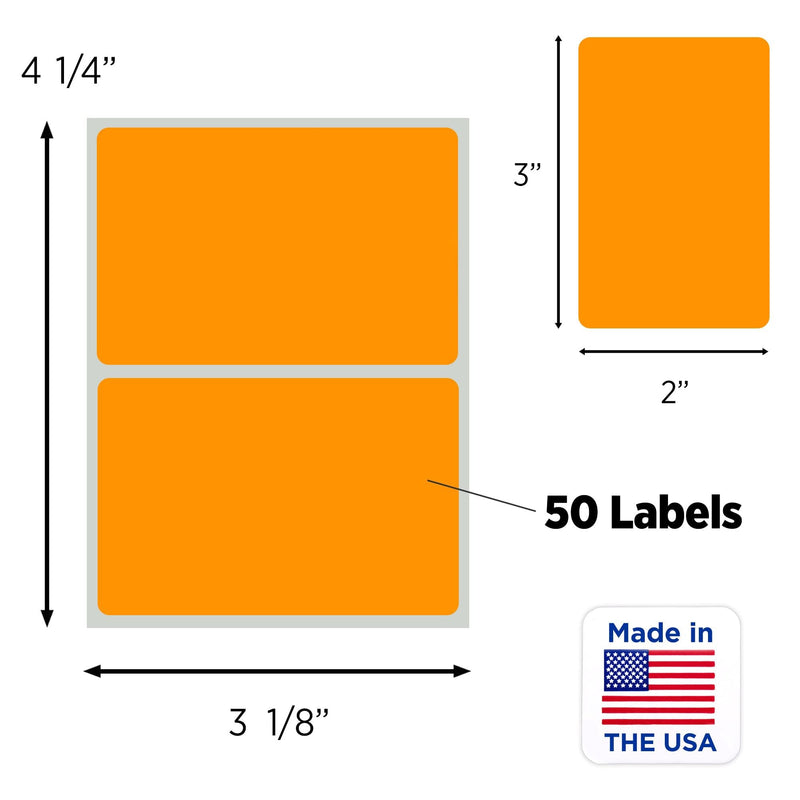 ChromaLabel 2 x 3 inch Permanent Rectangular Color Code Inventory Labels, 50 Stickers per Pack, Fluorescent Orange