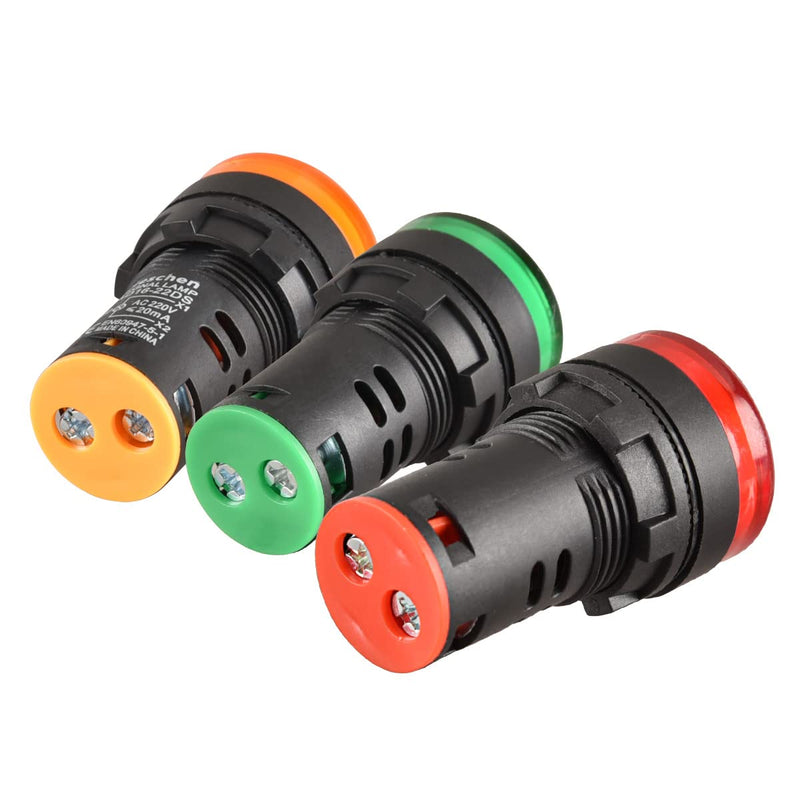 Heschen 22mm LED Indicator Light AD16-22D/S 220V AC 20mA Red/Green/Yellow Pack of 3