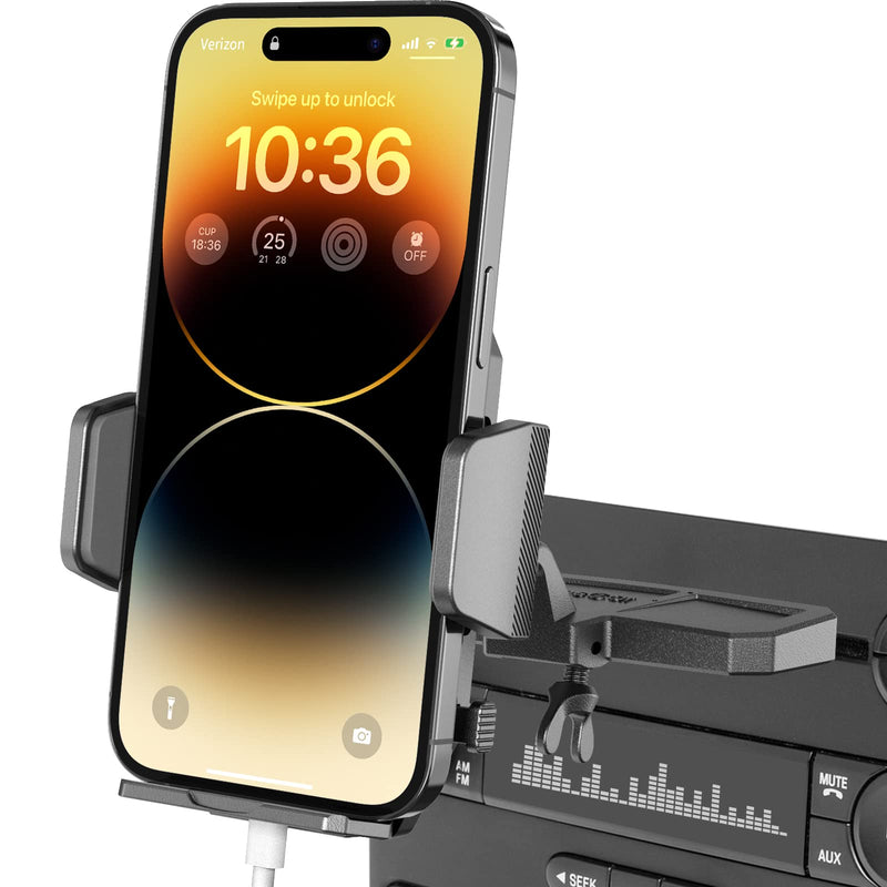 APPS2Car Sturdy CD Slot Phone Mount with One Hand Operation Design, Hands-Free Car Phone Holder Universally Compatible with All iPhone & Android Cell Phones, for Smartphone Mobile Black