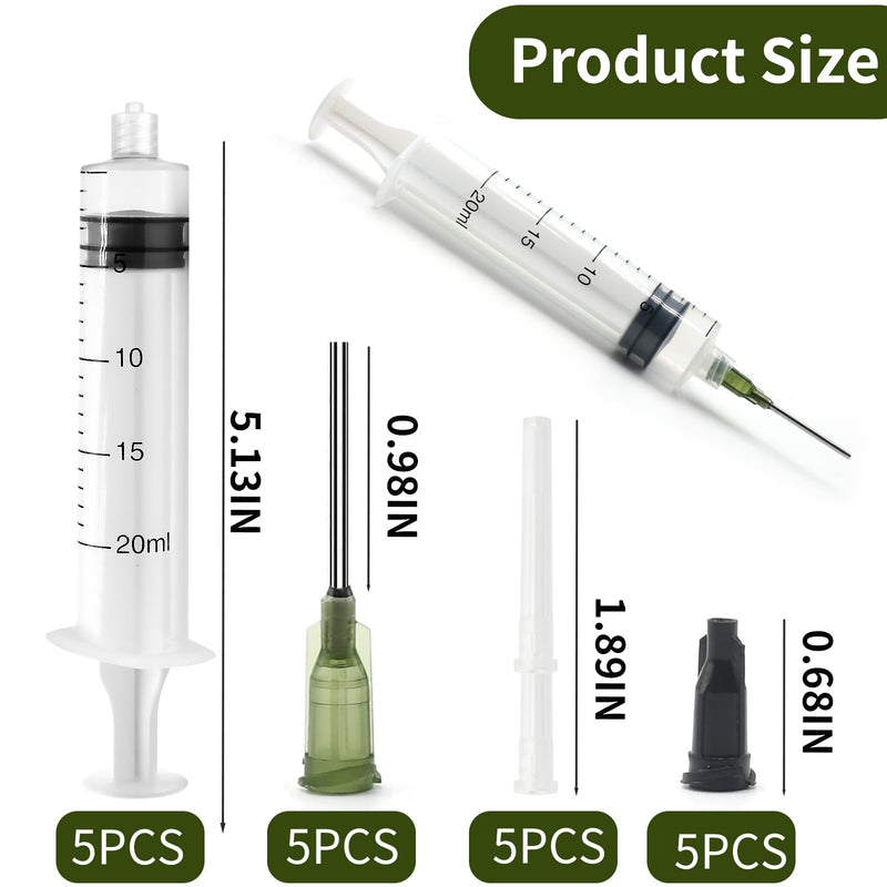 Pack of 5 Syringe Luer Lock 20ML, Plastic Syringe, Plastic Syringe Set with 14G Blunt Dispensing Needle and Cap, Plastic Syringe with Measurement, Feeding Syringe for Dispensing, Animal Feeding