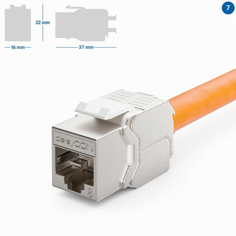 deleyCON CAT 8 Keystone Jack Module RJ45 STP Connector Pack of 8 | Patch cable network cable, ideal for CAT8 CAT7 CAT7a, STP shielding, RJ45 socket, patch panel, keystone holder, extension 8 pieces