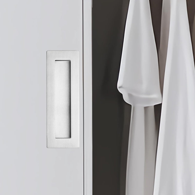 JOY DECOR 6 Pack Pocket Door Handles, 5.9" Rectangular Recessed Pulls for Sliding Closet and Barn Doors, Brushed Nickel Flush Finger Pulls 5.9 inches Brushed Nickel Rectangular