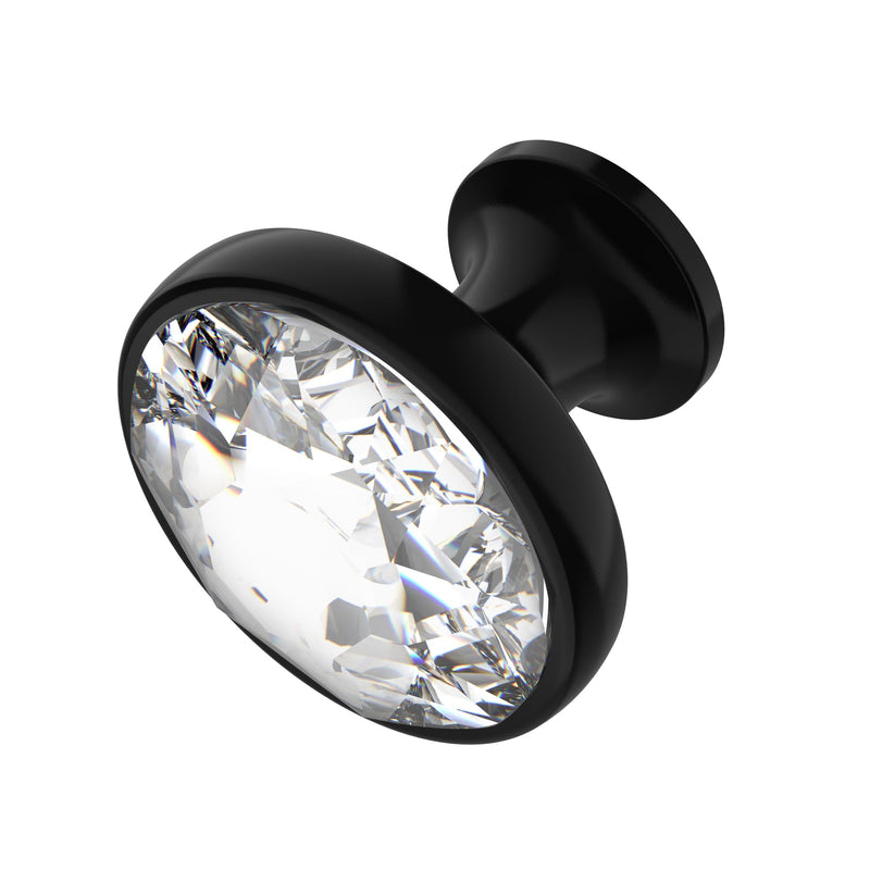 Alzassbg Clear Crystal Matte Black Cabinet Knobs 10 Pack, AL1011MB | 1.3 Inch Diameter, Crystal with Matte Black Base, Decorative Hardware Pulls, for Cabinets and Drawers Matt Black(Round)