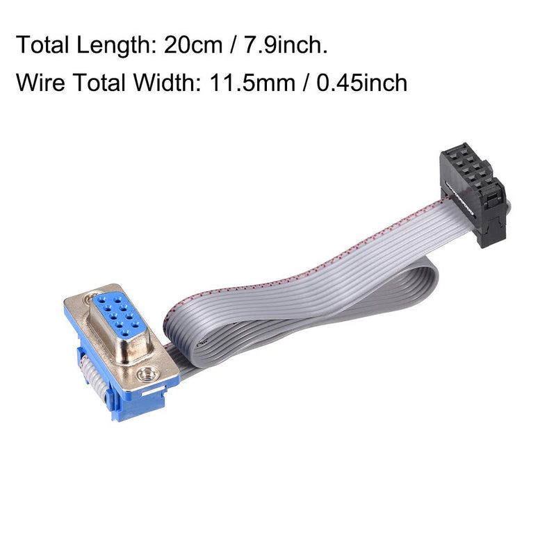 uxcell IDC Wire Flat Ribbon Cable DB9 Female to FC-10 Female Connector 2.54mm Pitch 20cm Length, 2pcs