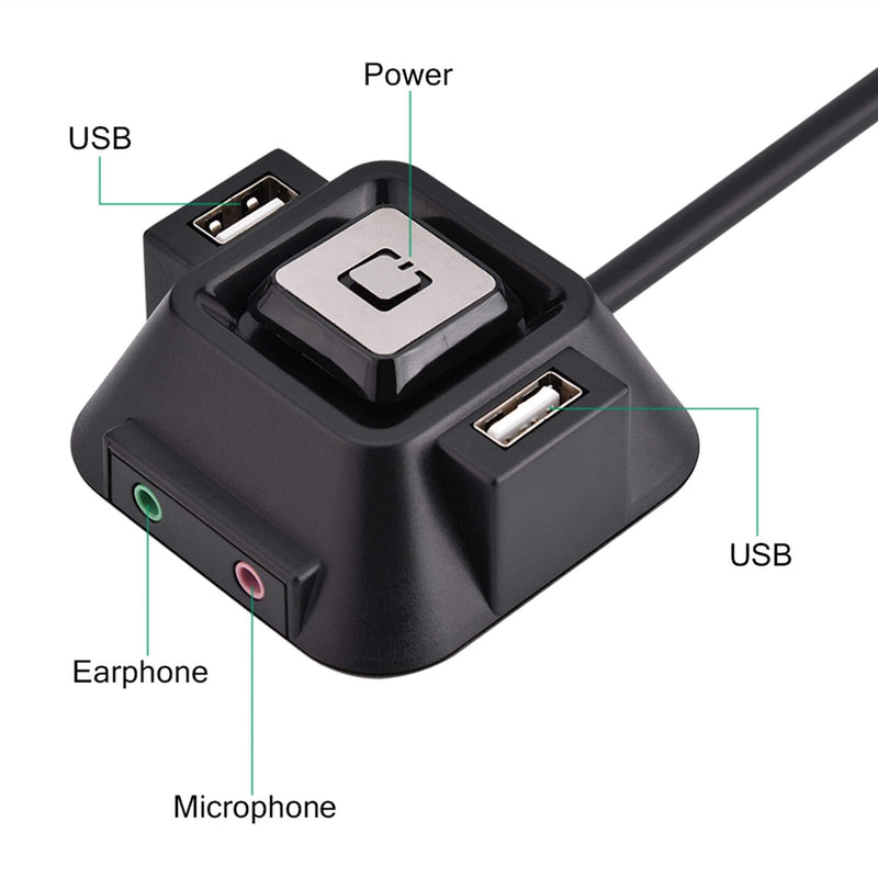 Desktop Computer Power Switch with USB Ports, Reset, and Audio Microphone Port, for Internet Cafes and Families