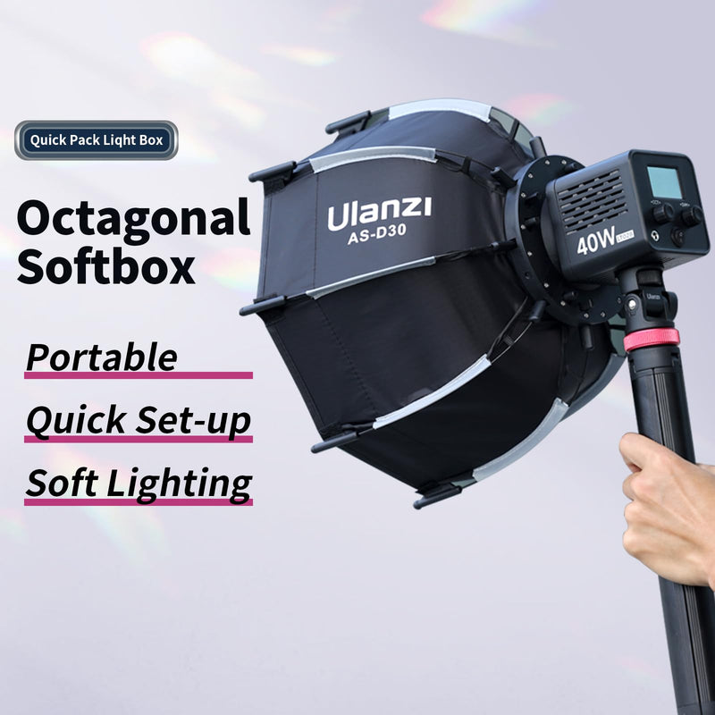 Ulanzi AS-D30 30cm Mini Bowens Mount Octagon Softbox Octagonal Speedlite, Studio Flash, Speedlight Umbrella Softbox with Carrying Bag, Lightweight Compatible with Ulanzi 40W/40W Pro/60W Video Light.