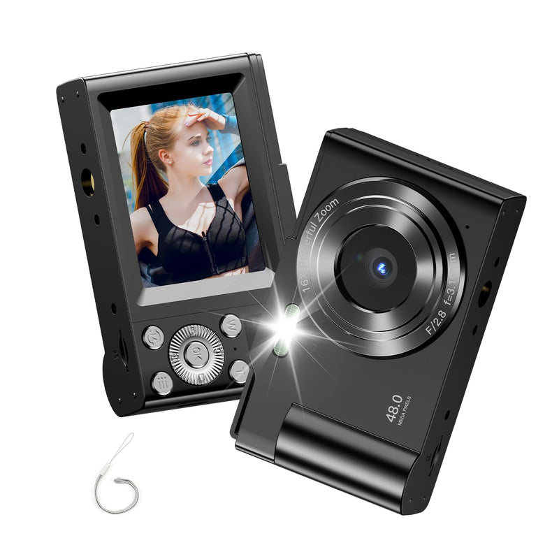 Digital Camera for Kids, FHD 1080P Point and Shoot Children's Camera with 16X Digital Zoom, Anti-Shake, Flash, 32GB Card, Portable Compact Travel Camera for Boys, Girls (Black) Black