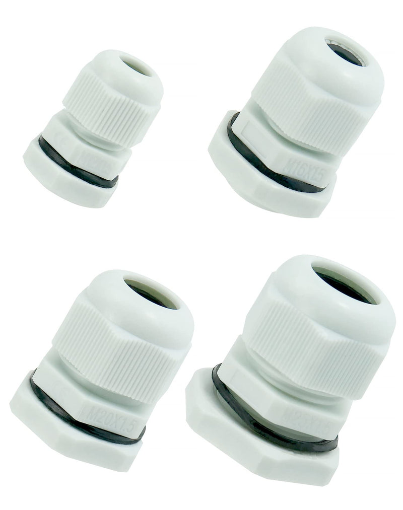 QWORK 32 Pcs Cable Glands, Waterproof Plastic Cable Gland, M12, M16, M20, M25