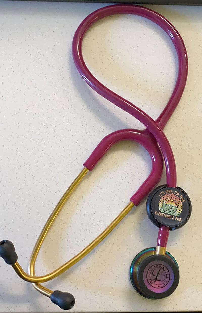 ROFLYER Stethoscope ID Tag Stethoscope Label Charm, Name tag, Medic, Nurse, Doctor, Vet, EMT Come with 1 Retaractable Badge Reel (I'm Fine) I'M Fine