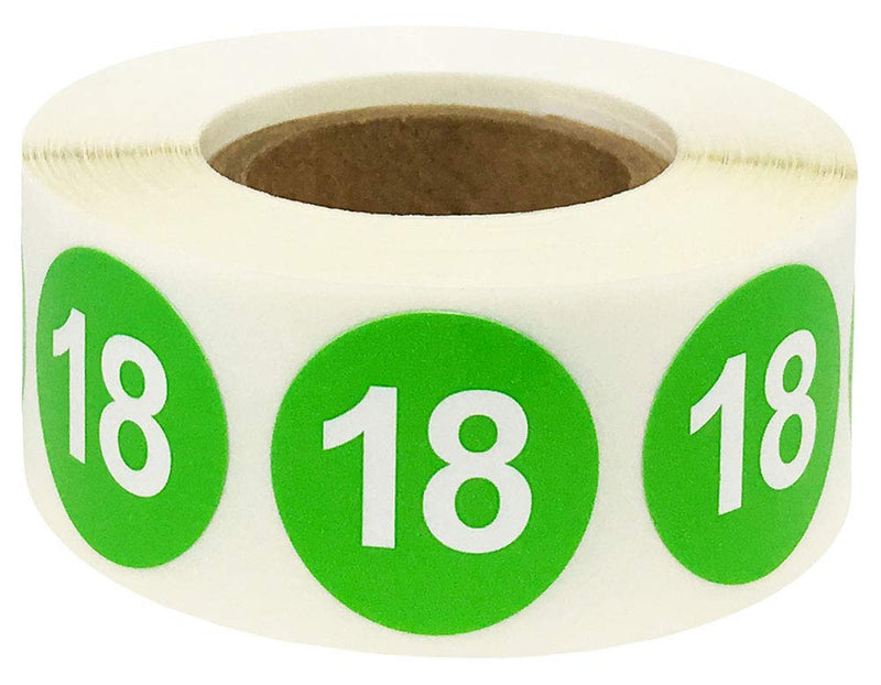 Hot Green Number 18 Stickers 0.75 Inch 500 Labels On A Roll #18
