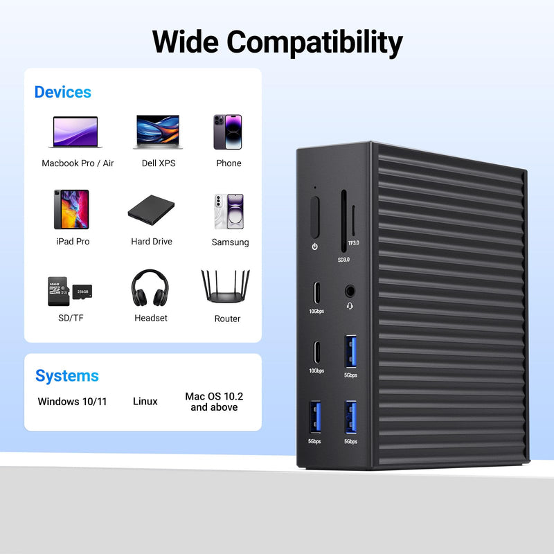 ACASIS USB C Docking Station Dual Monitor,16-in-1 Laptpop Docking Station with 2* HDMI,VGA,2.5G Ethernet,SD/TF,10Gbps USB-C 3.1,3.5mm Audio,PD100W,USBC Hub for MacBook/Dell/Lenovo/HP/ThinkPad (Black) Black
