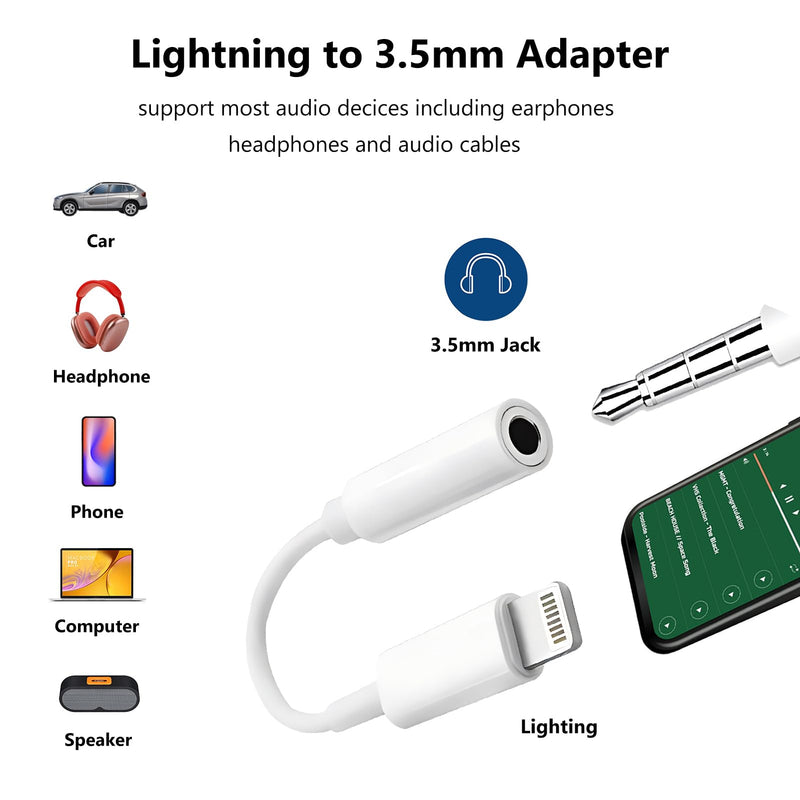[Apple MFi Certified] 2 Pack Lightning to 3.5 mm Headphone Jack Adapter for iPhone, iPhone Aux Adapter Converter Dongle Audio Cable Compatible with iPhone 14/13 Pro Max X/XS Support All iOS System