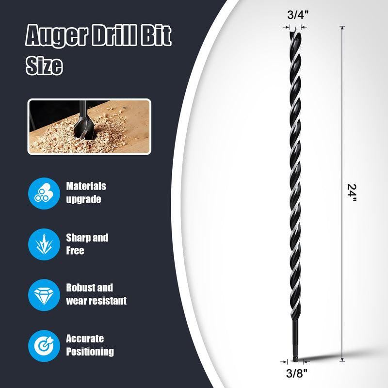 3/4" x 24" Auger Drill Bit for Wood, Hex Shank Tri Flute Ship Auger Long Drill Bit for Soft and Hard Wood,Tree Stump,Plastic,Drywall and Composite Materials 3/4"x24"