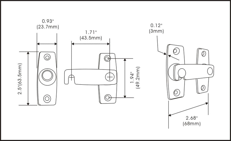 QCAA 2.5" x 2.65", Large, Heavy Solid Forged Brass Door Latch, 180 Degrees Flat Surface Mounting Door Latch Buckle for Doors & Windows, Antique Brass, 2 Pack, Made in Taiwan Antique Brass(180 Degree)