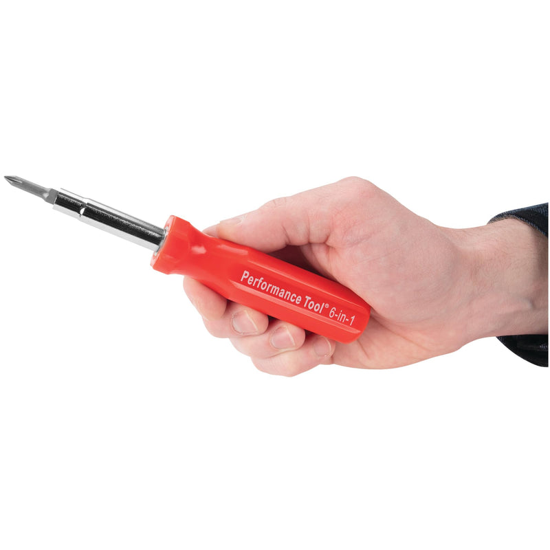 Performance Tool W975 6-in-1 Quick Change Screwdriver With Hex Torque Handle, Chrome Vanadium Steel 6 in 1 Screwdriver