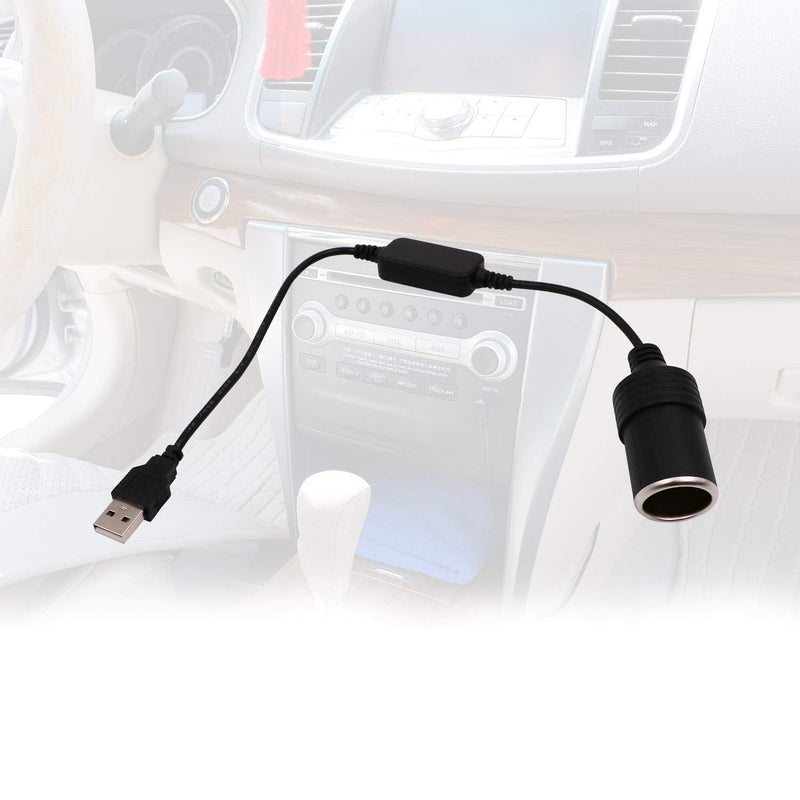 USB A Male to 12V Car Cigarette Lighter Socket Female Converter Cable 2-Pack black