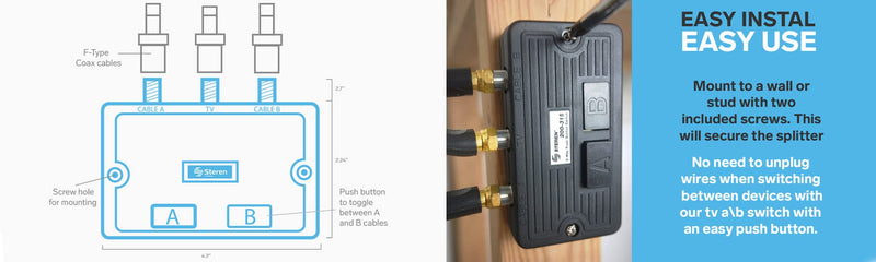 Coax Splitter 2 Way - Network Switch - Manual Transfer Switch - Ab Cuts - Hdmi to Coaxial Cable Adapter for Tv - Cable Splitter 2 Way - Rg6 Ab Switch (2-Pack) 2-Pack