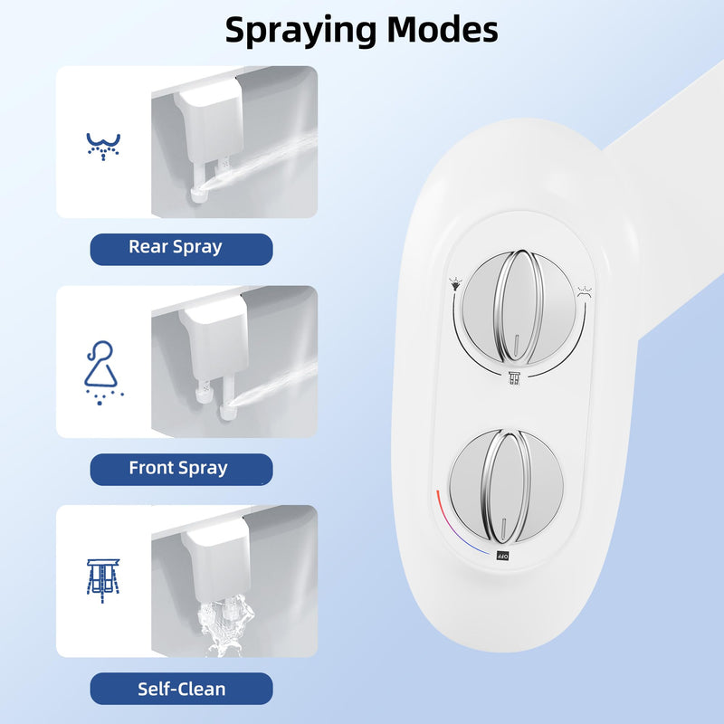 Ultra-Slim 3-in-1 Bidet Attachment for Toilet, Adjustable Warm/Cold Water & Pressure, Self-Cleaning Dual Nozzles for Posterior & Feminine Wash, Easy Install (White） Chrome, Cold & Warm