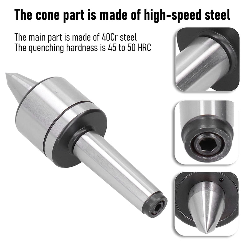 Revolving Center, MT3 T10 Alloy Tool Steel, Rotating Morse Taper Tailstock and Lathe Woodworking Tool