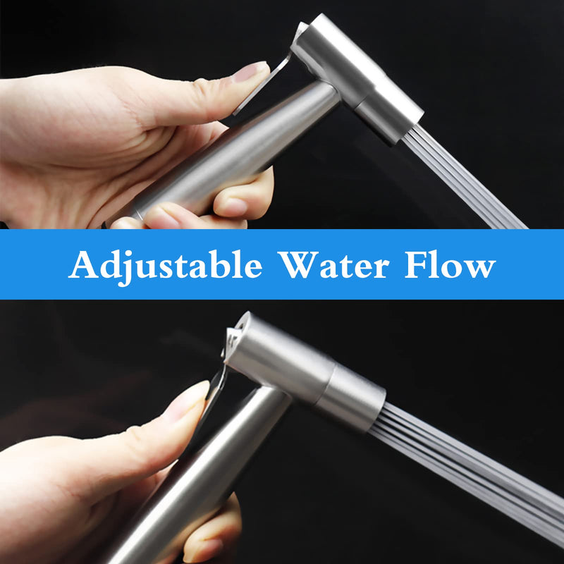 Ikaufen Handheld Bidet Sprayer for Toilet Adjustable Water Pressure Control Bidet Hose Attachment for Bathroom Shower Spray Stainless Steel Cloth Diaper Sprayer Kit Style 1