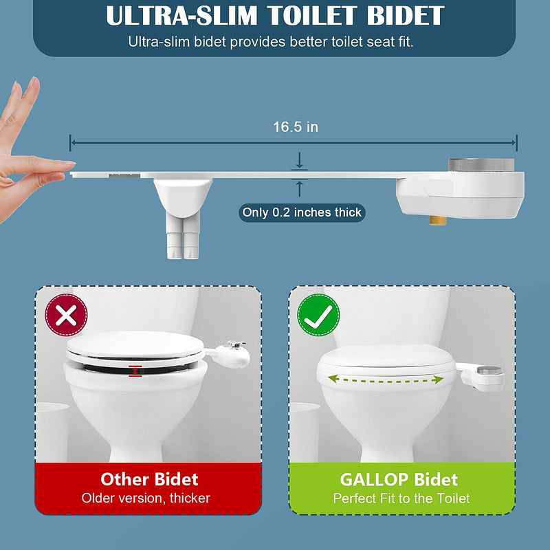 Left Hand Bidet, Ultra-Slim Left Handed Bidet Attachment for Toilet,Adjustable Water Pressure,Retractable Dual Nozzles for Frontal & Rear Wash - Chrome Knob