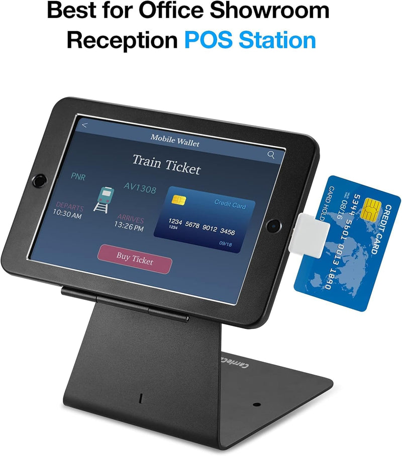 Desktop Anti-Theft Security Kiosk POS Stand Holder Enclosure with Lock and Key, Compatible with iPad Mini 1-5, Flip and Rotate Design, Black