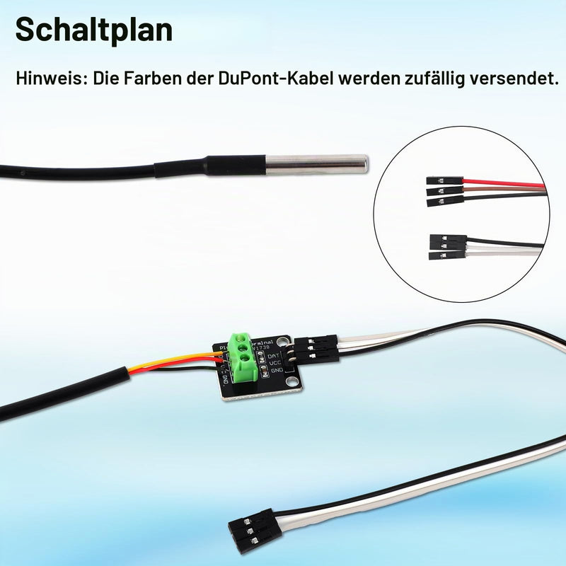 2 Piece Temperature Sensor Set, Waterproof DS18B20 Temperature Sensor with Resistor Needle Adapter Panel and DuPont Cable for Arduino and Raspberry Pi DIY Projects
