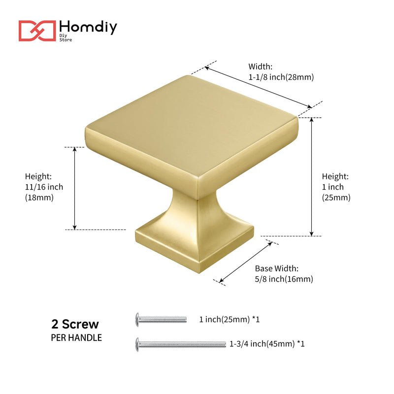 homdiy 10 Pack Brass Cabinet Knob Modern Square Knobs- Gold Kitchen Knob Brass Dresser Drawer Hardware MO6785BB Brushed Gold Kitchen Cabinet Hardware Matte Gold