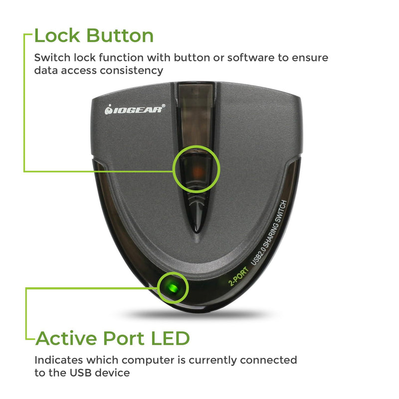 IOGEAR 2 Port USB 2.0 Switch - Auto Printer Switch - Manually or Auto Control - LEDs Indicate - Plug n Play - GUB231 2 Computer