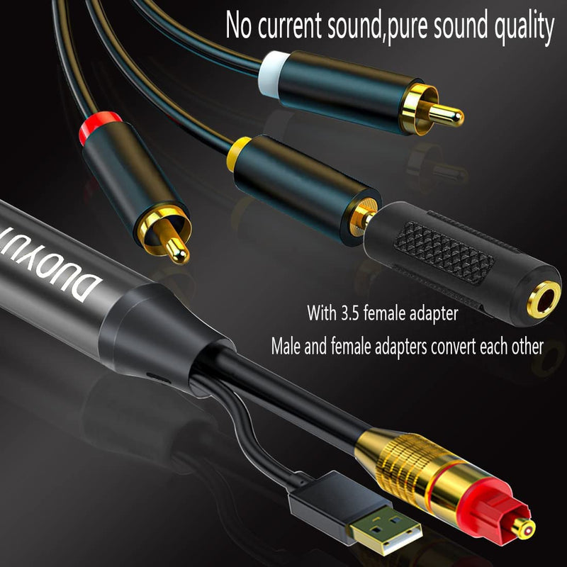 Digital Optical to Analog 3.5mm AUX Audio Cable, Optical to 2 RCA Adapter, All-in-one D/A Audio Converter, for TV/PS4/Xbox/DVD SPDIF/TOSLINK/Optical Port to Sound Box Amplifier Headphones（16.5FT) 16.5FT Digital Optical to Analog
