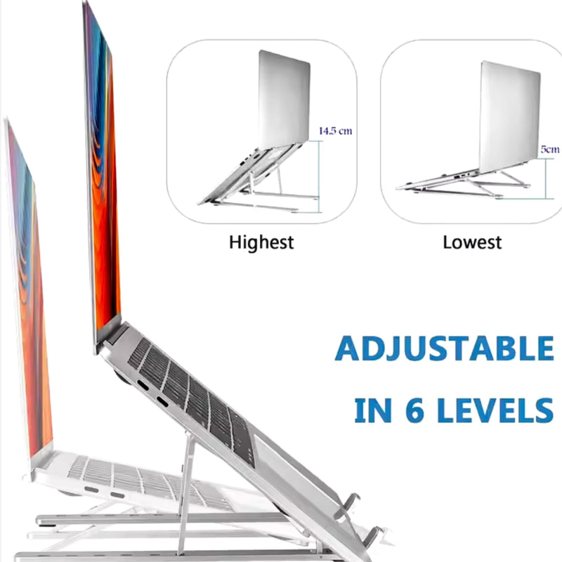 Adjustable Aluminium Laptop Stand for Desk, Ergonomic Foldable Portable Notebook Holder, Compatible with MacBook Pro/Air, Dell, HP, Asus, Lenovo, 10-15.6" Laptops (Silver) Grey Silver