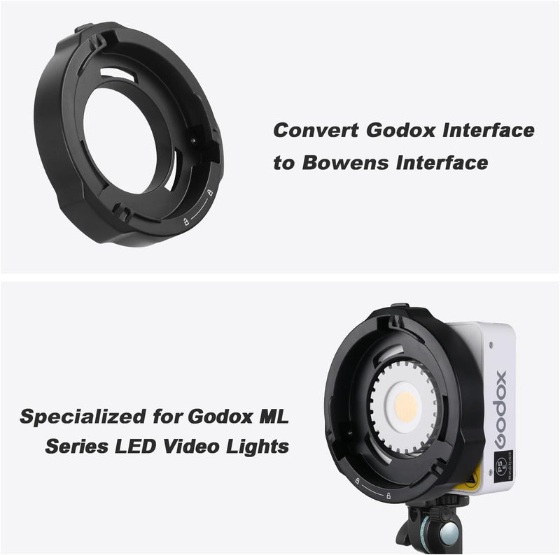 Godox ML-GB Bowens Mount Adapter for Godox AD300Pro AD400Pro Flash Godox ML100Bi ML60IIBi ML30 ML60 Video Lights which Adopt Godox-Mount Light