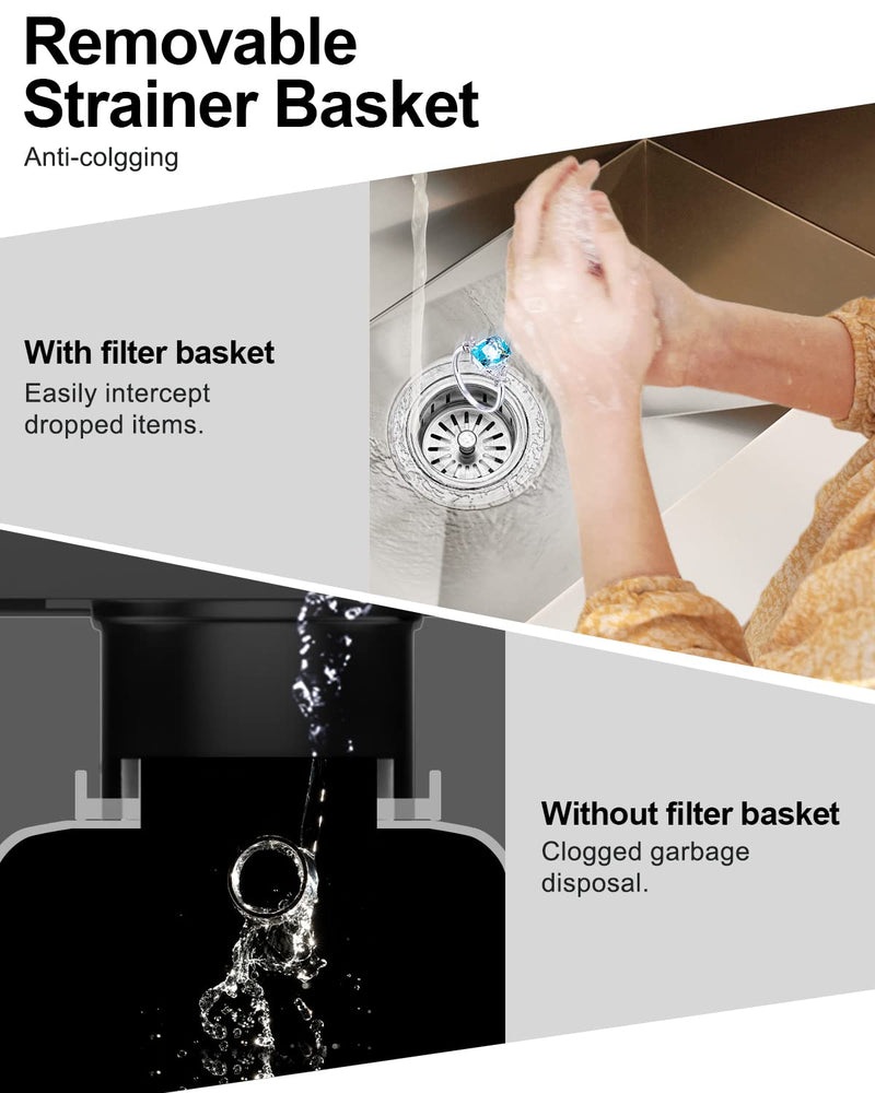 BOTEMY Extended Garbage Disposal Flange Basket Strainer Stopper, Deep 304 Stainless Steel Kitchen Sink Flange for 3-1/2 Inch Standard Sink Drain Hole, Brushed Deep Sink Disposal Flange Stopper Extended Sink Flange and Strainer
