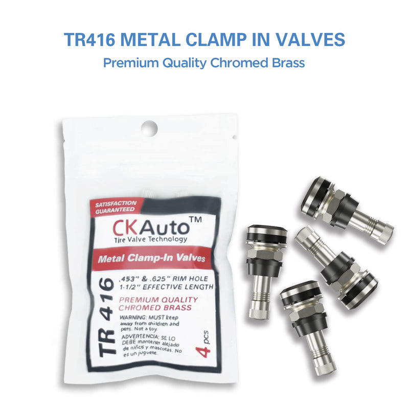 CKAuto 4 Pieces TR416 Metal Valve Stems Outer Mount Fits .453" & .625" Rim Holes Long 1 1/2", Silver 4pcs