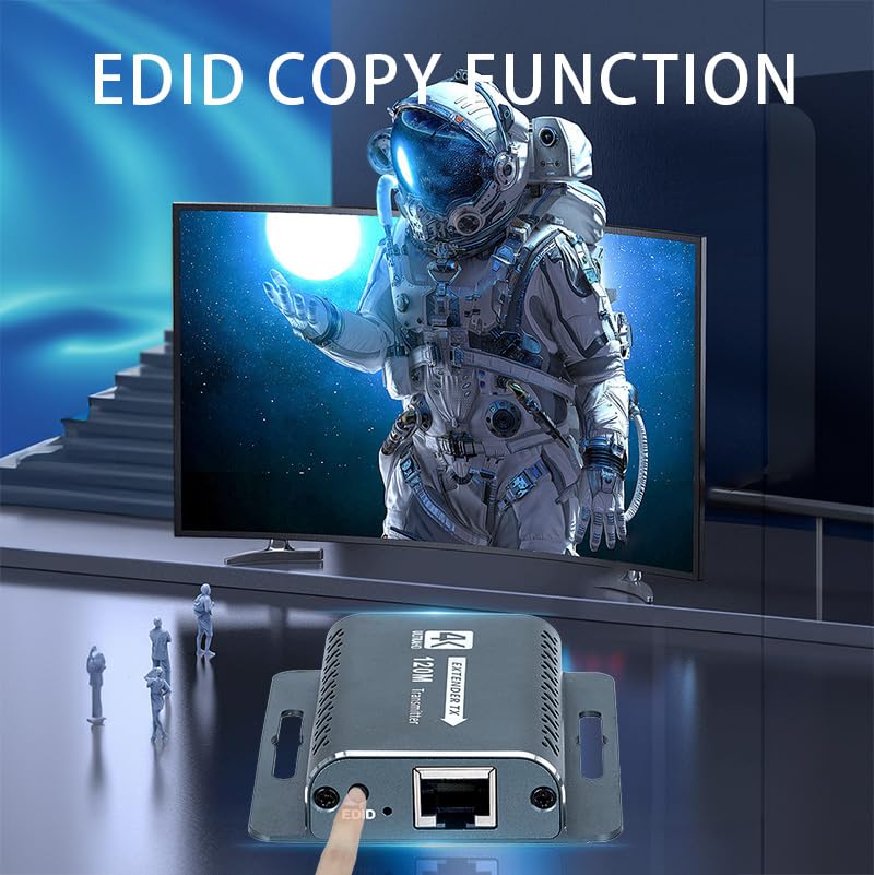 HDMI Extender 400FT/120M with POC 1080P@60Hz 3D HDMI Repeater HDMI to RJ45 to HDMI Extender Converter by UTP Cat5e/6/7 OFC Cable with 5V Power Adapter,Support EDID HD EXTENDER 120M