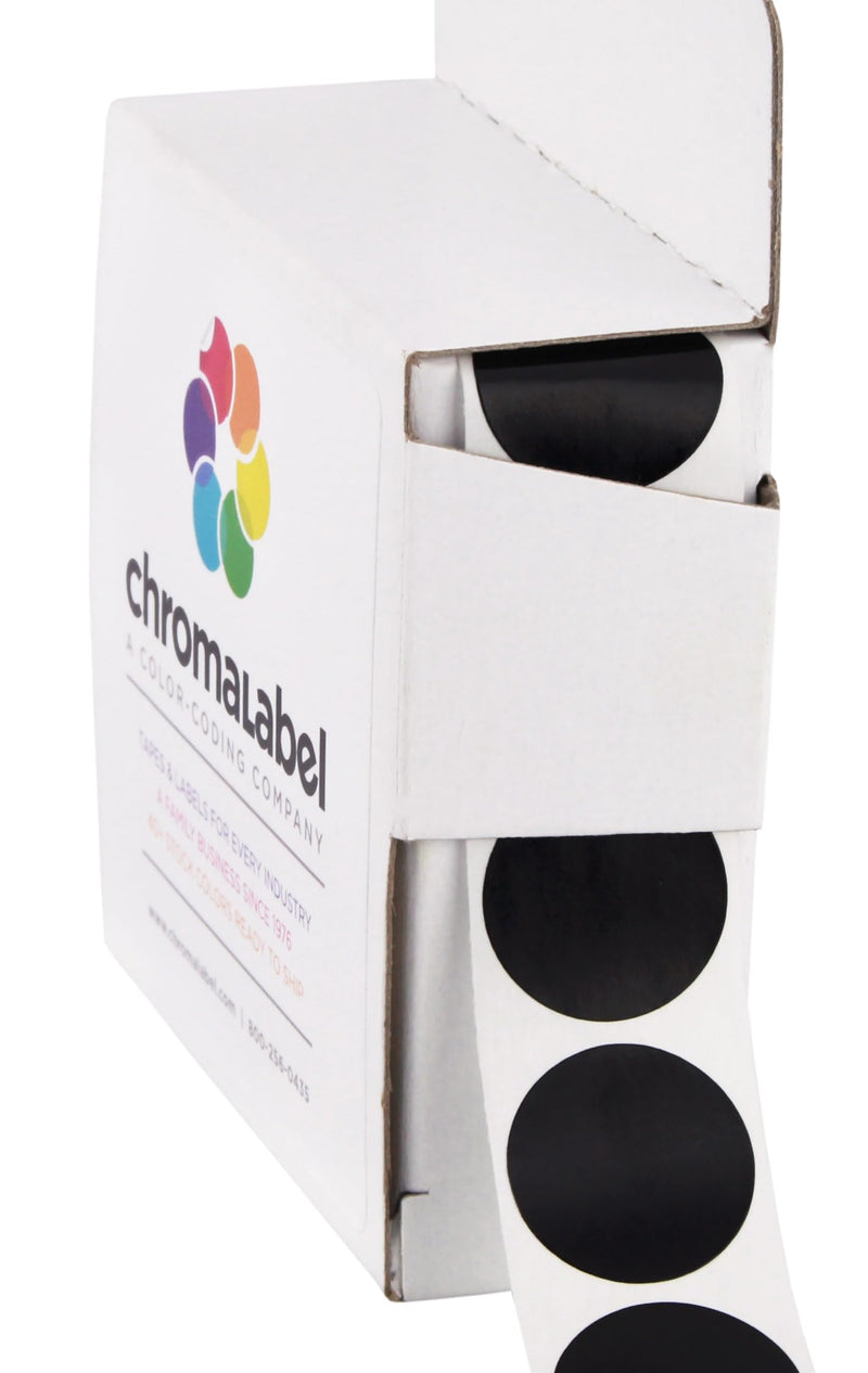 ChromaLabel 0.75 Inch Round Label Permanent Color Code Dot Stickers, 1000 Labels per Dispenser Box, Black