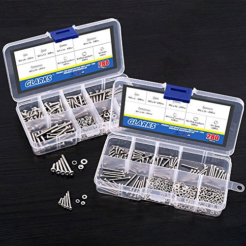 Glarks 510Pcs Flat Hex Stainless Steel Screws Bolts Nuts Lock and Flat Gasket Washers + 560Pcs M2 M3 Phillips Pan Head Stainless Steel Screws Bolts Nuts Lock and Flat Washers Assortment Kit
