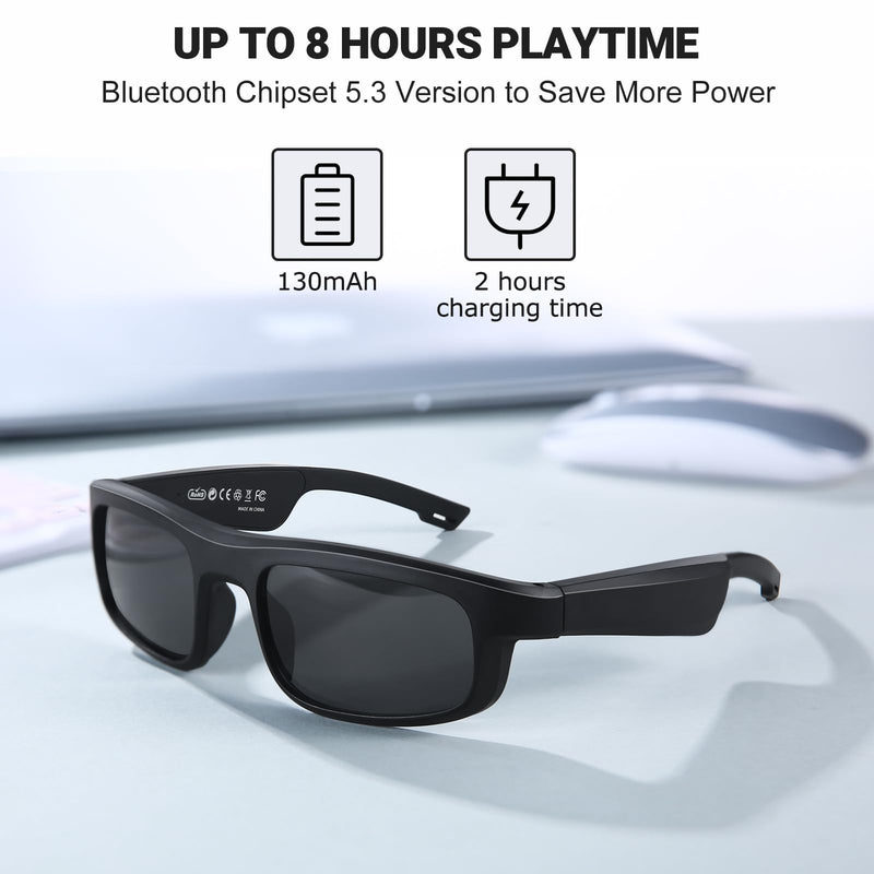 Smart Glasses, Polarized Bluetooth Sunglasses, Built-in Mic & Speakers, Voice Assistant, UV Protection Audio Sun Glass M8 Pro-black Lens