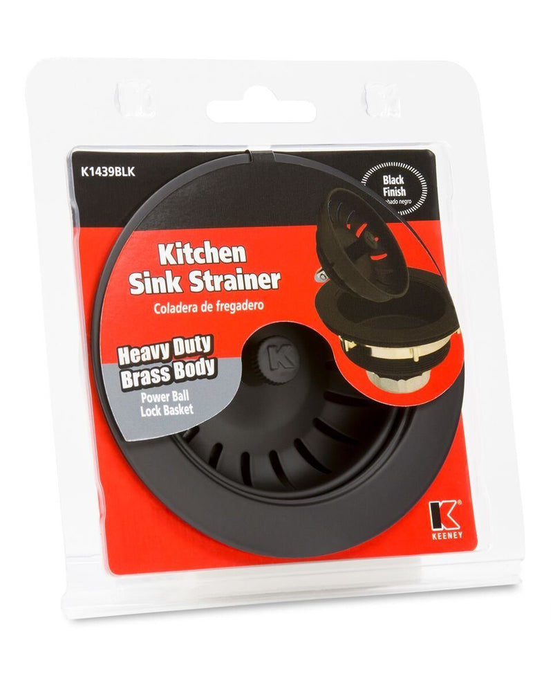 Keeney K1439BLK Deep Thread Cast Brass Sink Power Ball Basket, Complete Kitchen Strainer 3.5", Black