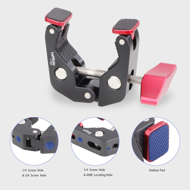 Leftfoto Universal Super Clamp,Crab Shaped Camera Clamp,All-Metal Pliers Clip w/1/4'' and 3/8'' Thread for Tripod Legs/Bicycles/Table/LCD Field Monitors/Microphones/Gopro Sports Camera