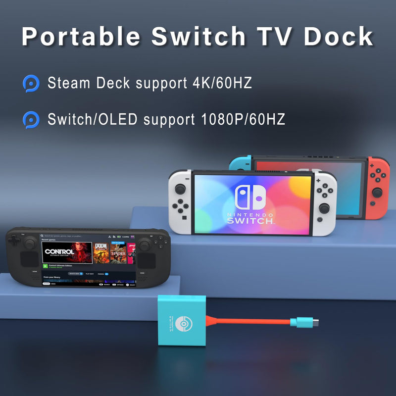 Switch Dock Station for Nintendo Switch TV Adapter, Portable Switch TV Docking Station for Nintendo Switch/OLED/Steam Deck with 4K/60Hz, Replacement TV Dock Adapter for Nintendo Switch