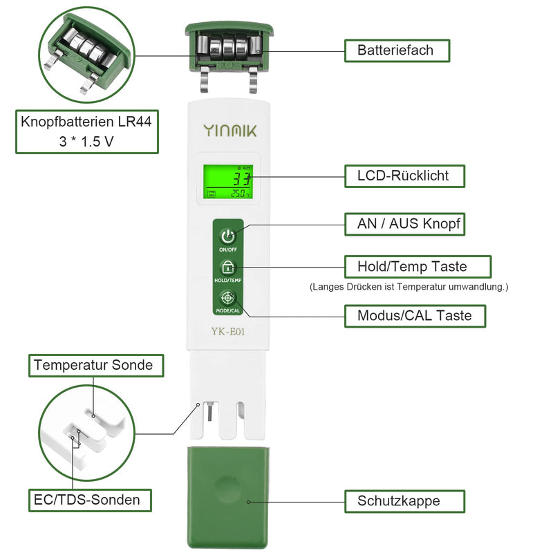YINMIK Digital pH Meter and TDS Tester Set, TDS EC with a Horizontal Screen, ppm Meter Water, Pool pH Meter, TDS EC Meter for Drinking Water, Aquarium... Green