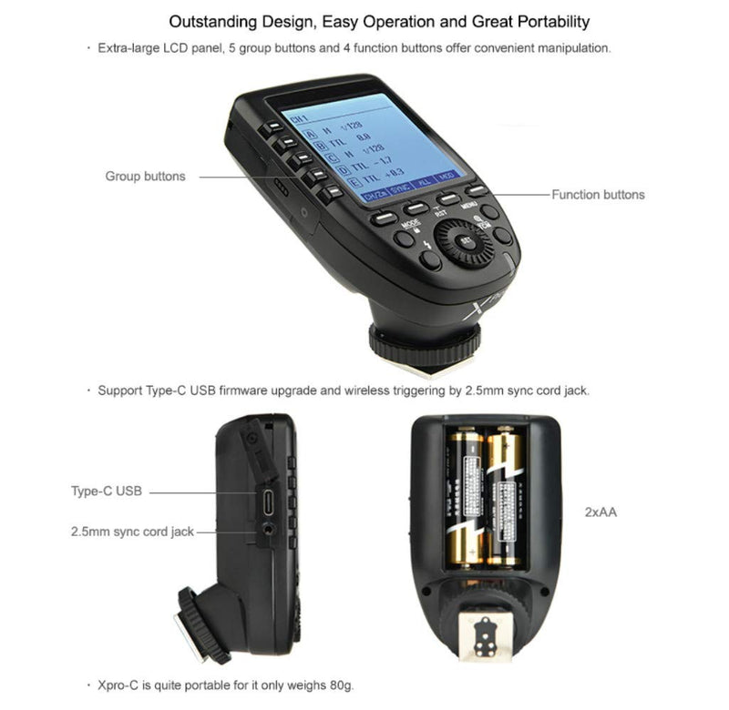 Godox XPro TTL Wireless Trigger,1/8000s High-Speed-Sync,5 Dedicated Group Bottons and 11 Customizable Functions (XPro-S Compatible with Sony)