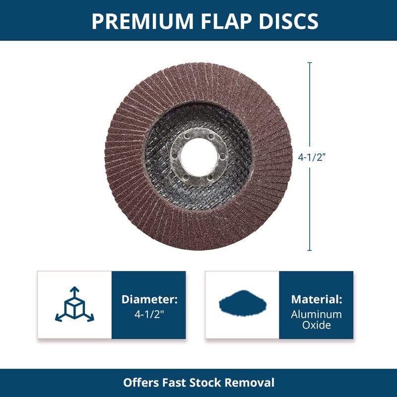 Benchmark Abrasives 4.5" x 7/8" Aluminum Oxide Flap Discs for Sanding, Grinding, Finishing, Stock Removal on Stainless Steel, Carbon Steel Alloys Metals (10 Pack) - 120 Grit