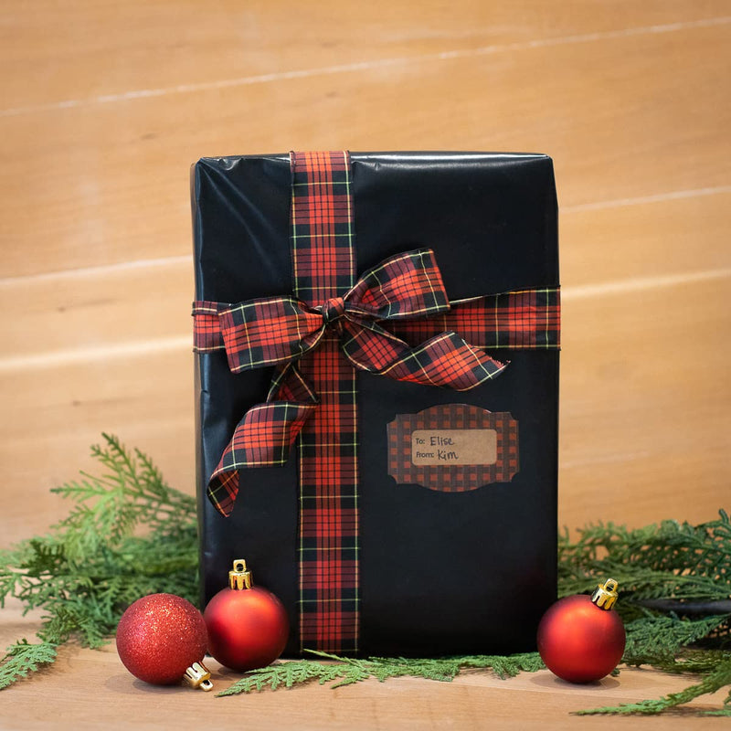 Red Buffalo Plaid Natural Kraft Gift Tags Holiday Present Stickers 2 x 3 Inch 100 Total Labels Red Plaid