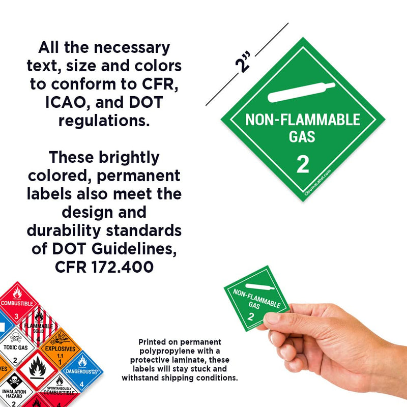 ChromaLabel 2 by 2 Permanent Durable Square D.O.T. Hazard Labels, Hazard Class 2 Non-Flammable Gas Label, 100/Roll 2" x 2"